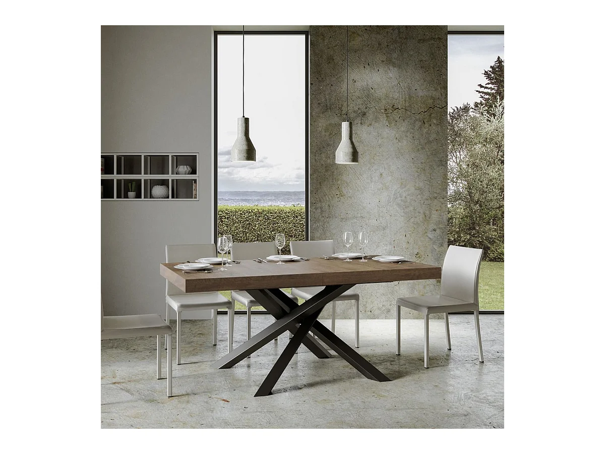 Uitschuifbare tafel 90x160/420 cm Volantis Walnoot Antraciet frame