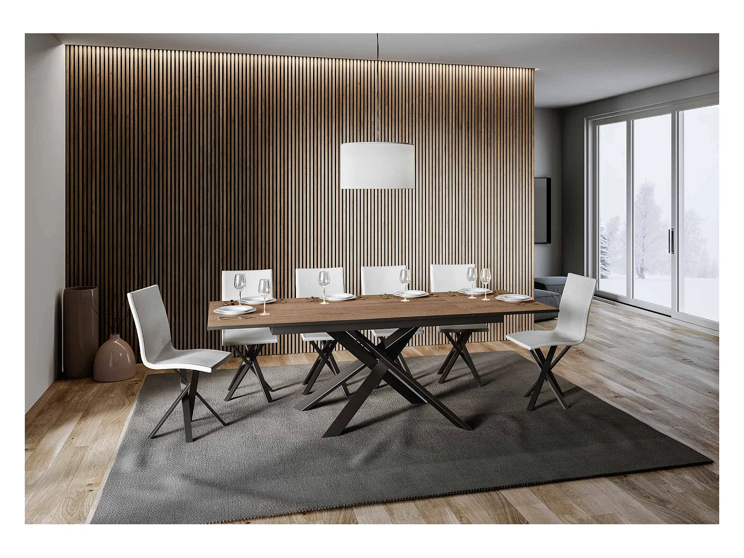 Tavolo allungabile 90x160/220 cm Ganty Quercia Natura - bordo Antracite telaio Antracite