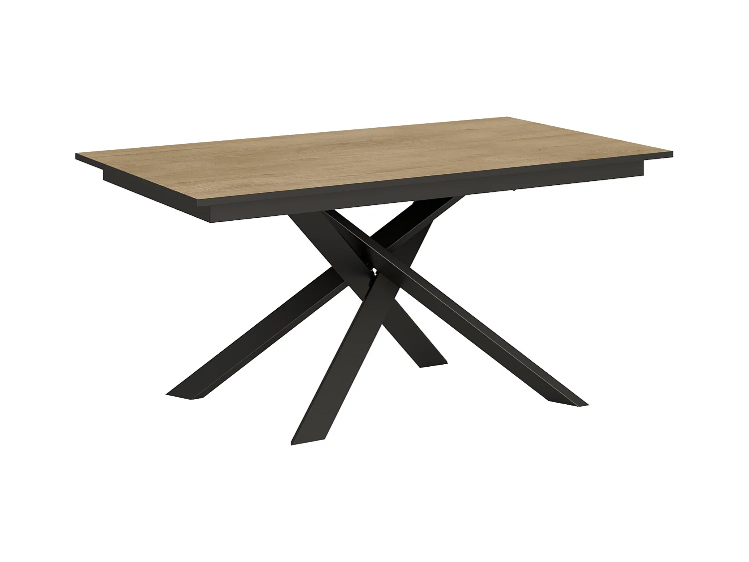 Table extensible 90x160/220 cm Ganty Chêne Nature bande de chante Anthracite cadre Anthracite