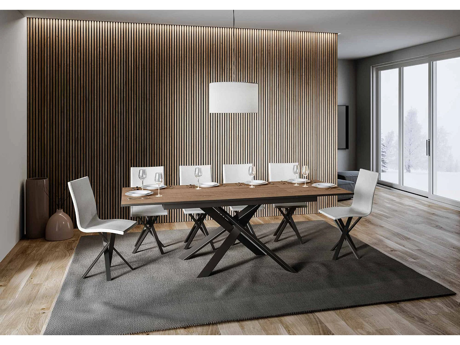 Table extensible 90x160/220 cm Ganty Chêne Nature bande de chante Anthracite cadre Anthracite