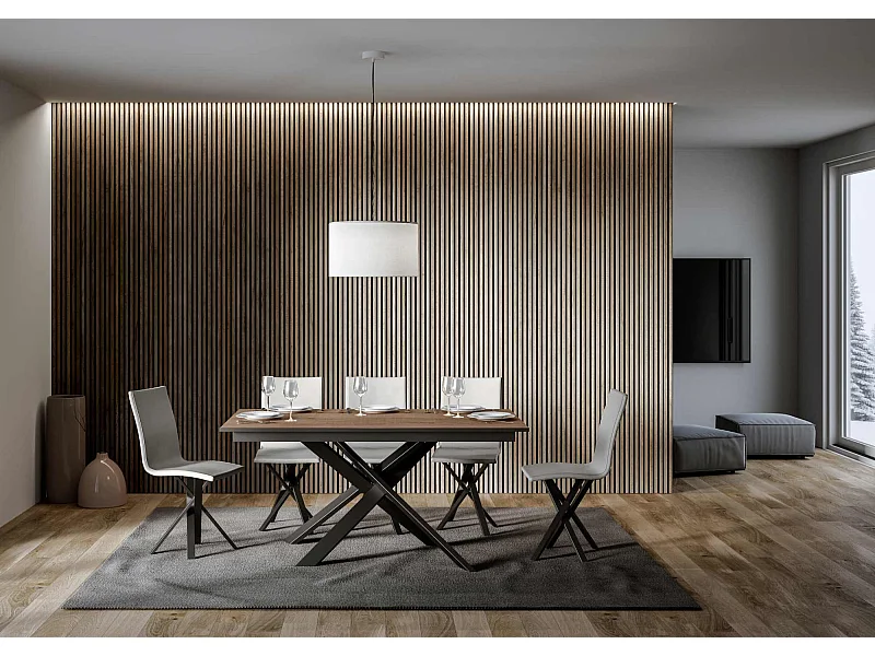 Ausziehbarer Tisch 90x160/220 cm Ganty Natureiche – Kante Anthrazit Gestell Anthrazit