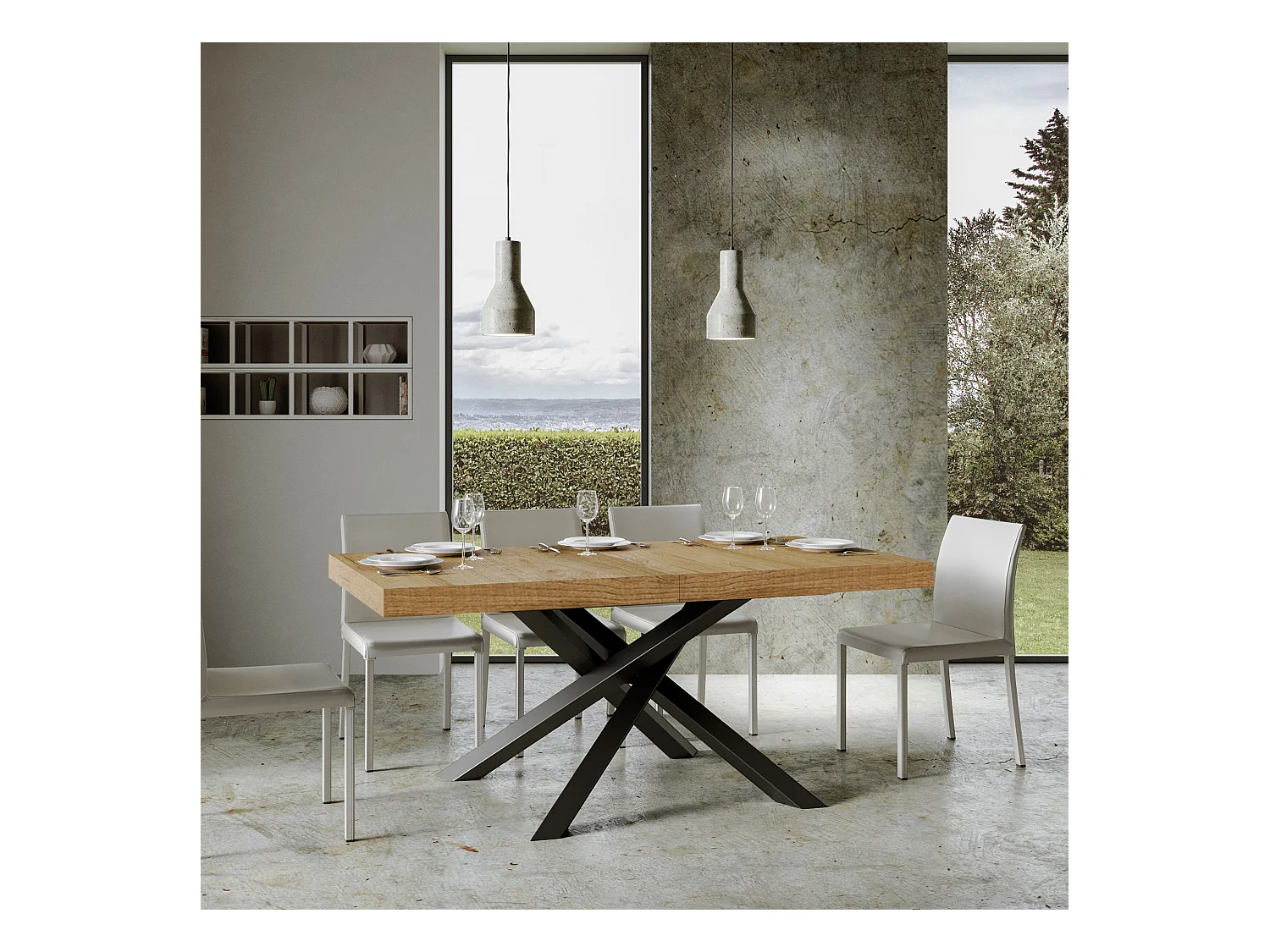 Ausziehbarer Tisch 90x180/284 cm Gestell Volantis Eiche Natur Anthrazit