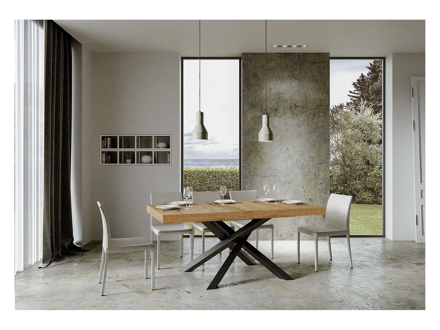 Ausziehbarer Tisch 90x180/284 cm Gestell Volantis Eiche Natur Anthrazit