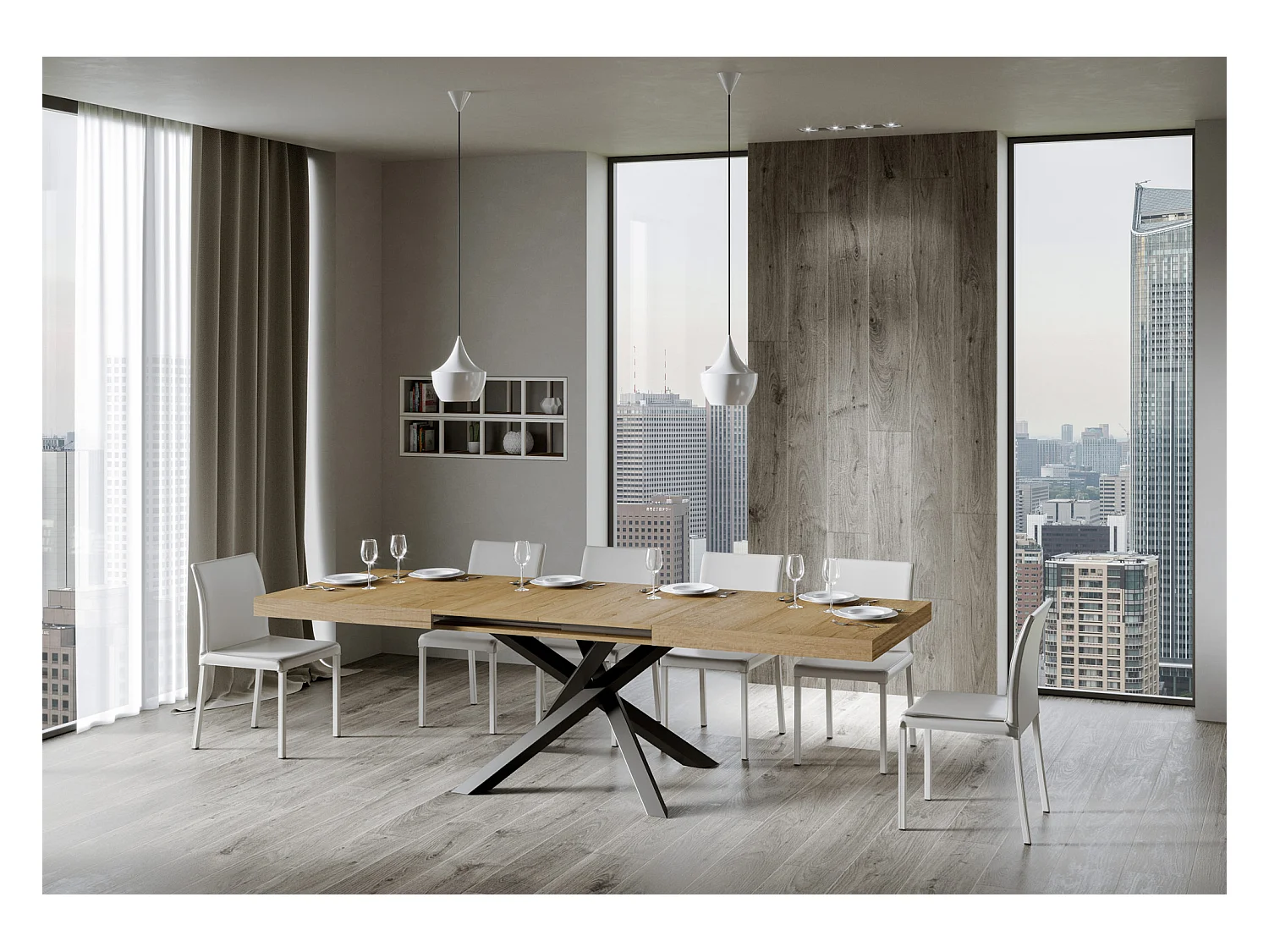 Ausziehbarer Tisch 90x180/284 cm Gestell Volantis Eiche Natur Anthrazit