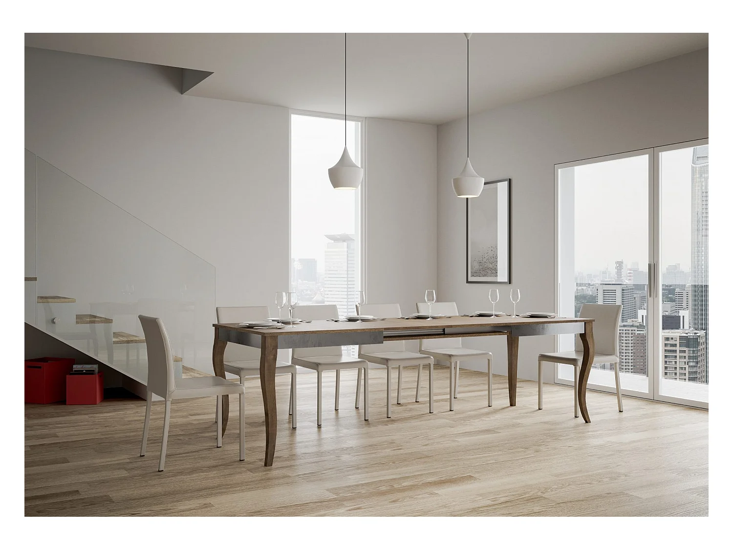 Table extensible 90x160/264 cm Olanda Iron Noyer cadre gris