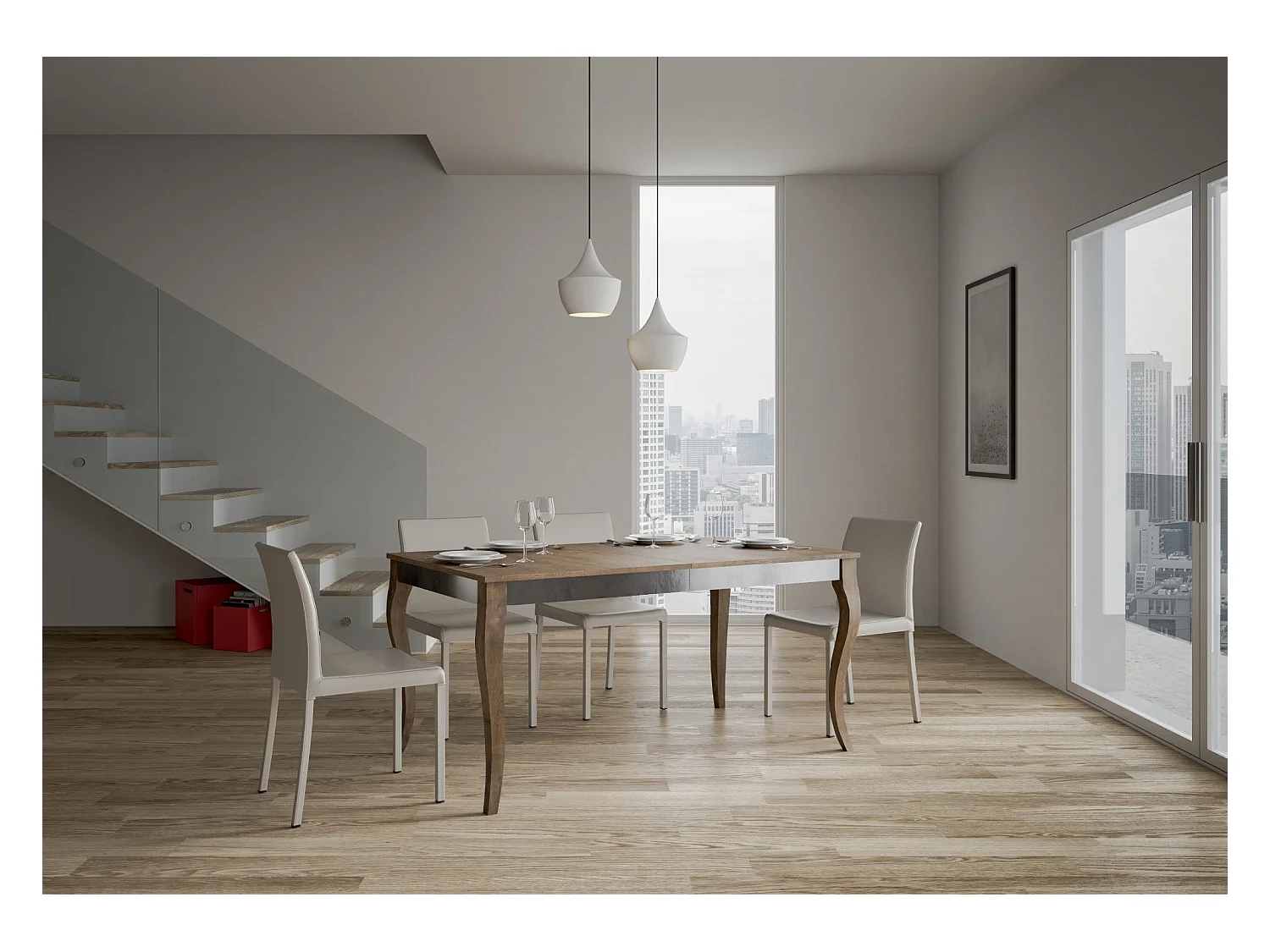 Table extensible 90x160/264 cm Olanda Iron Noyer cadre gris