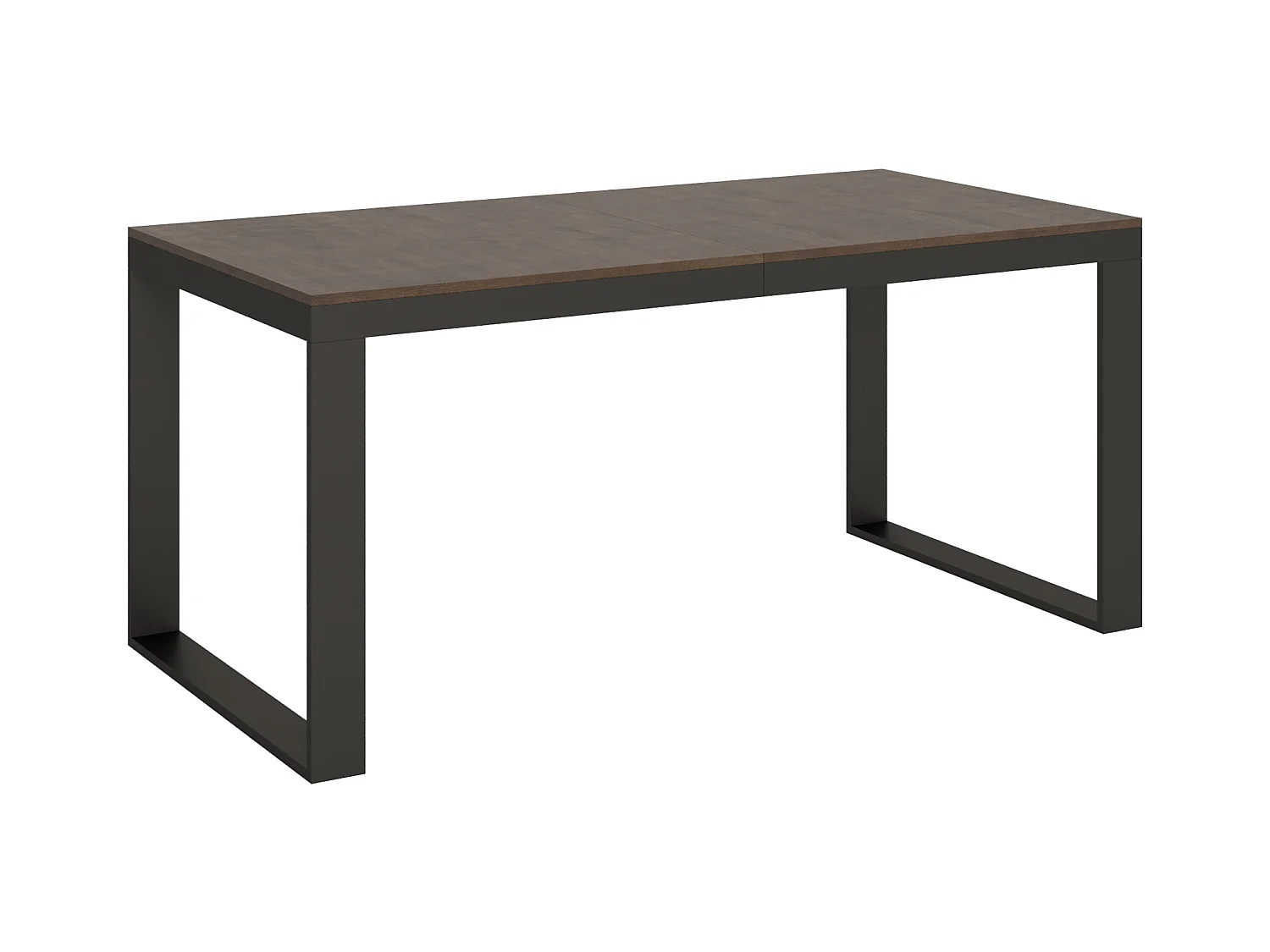Mesa extensible moderna Tiroz, de 6 a 20 plazas, L 180 a 440 cm, estructura de madera oscura y metal antracita-Soporte 2 pies