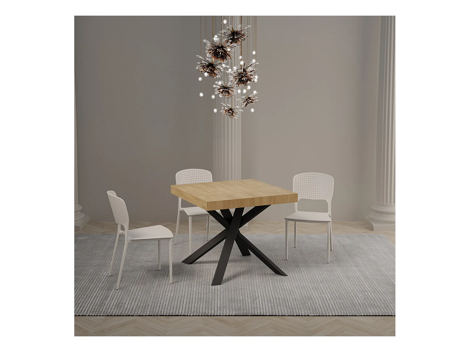 Table extensible 90x90/194 cm Clerk dessus Chêne Nature pieds Anthracite