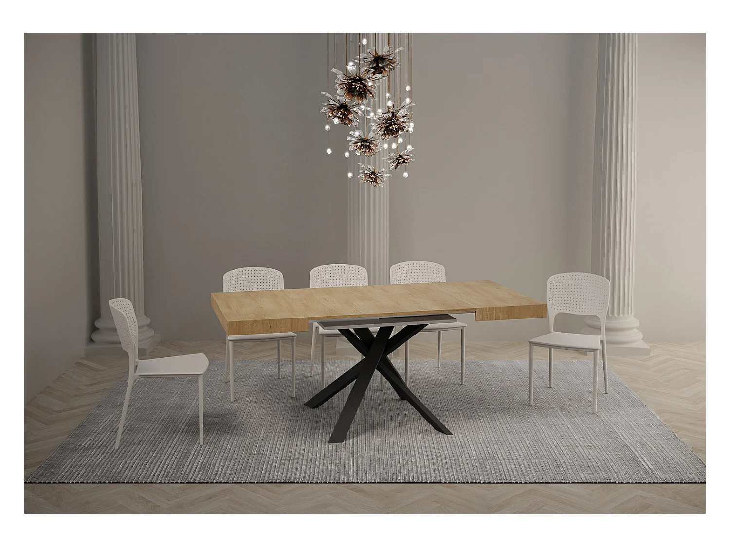 Mesa extensible 90x90/194 cm Clerk tablero Roble Nature - patas Antracita