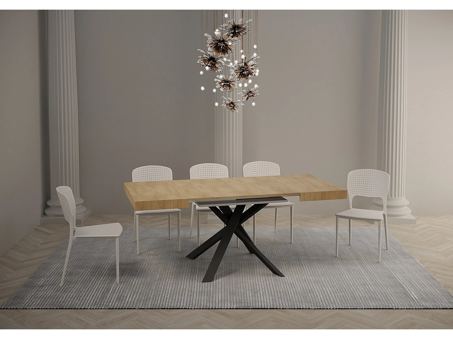 Table extensible 90/194x90 cm Clerk chêne nature pieds anthracite