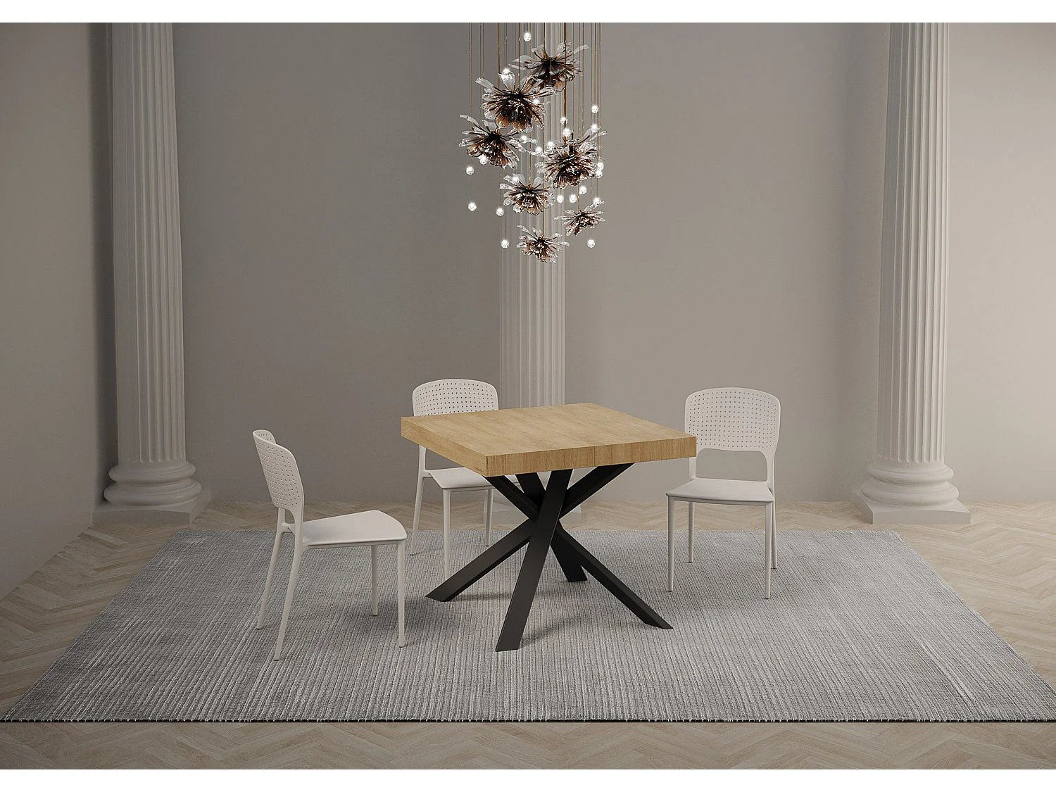 Mesa extensible 90/194x90 cm Clerk roble natural patas antracita