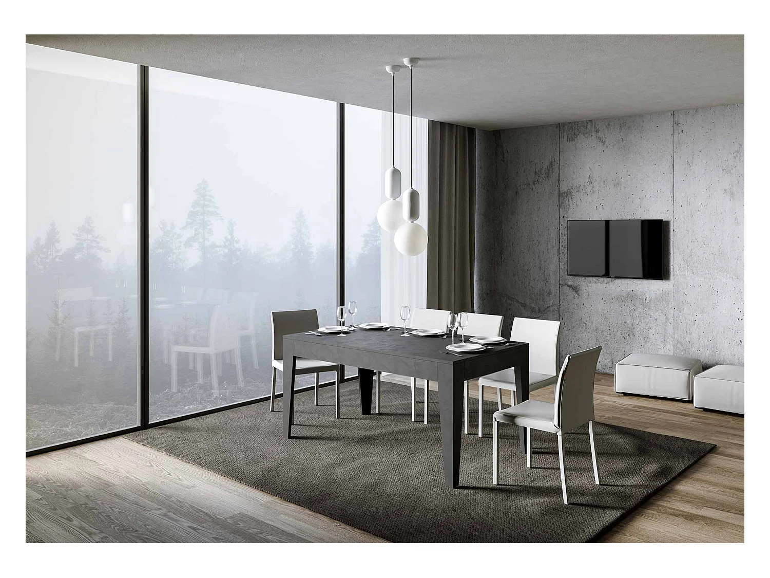 Ausziehtisch 90x160/220 cm Cico Effekt anthrazit gespachtelt