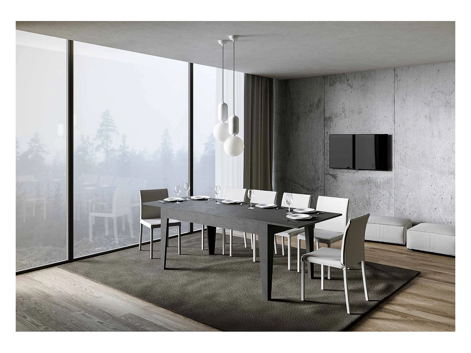 Ausziehtisch 90x160/220 cm Cico Effekt anthrazit gespachtelt