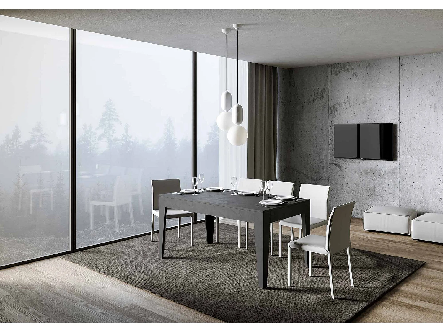 Table extensible 90x160/220 cm Cico Anthracite Spatulé