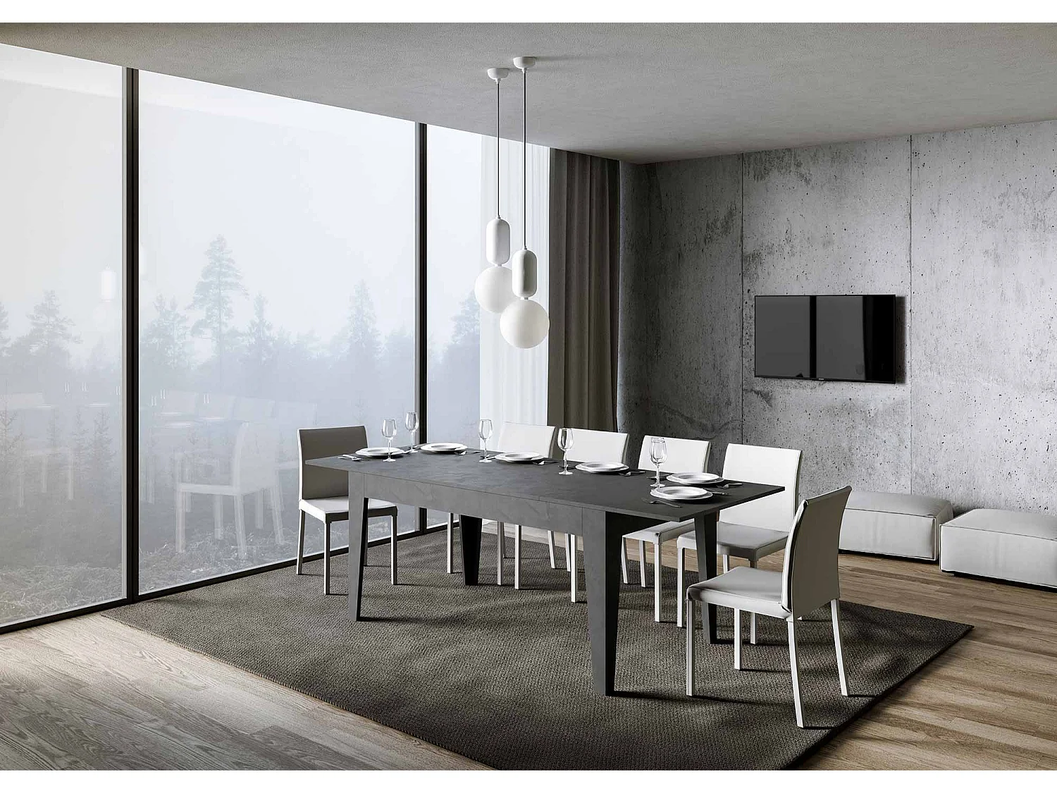 Table extensible 90x160/220 cm Cico Anthracite Spatulé