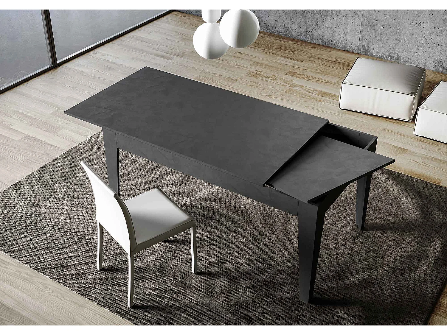 Table extensible 90x160/220 cm Cico Anthracite Spatulé