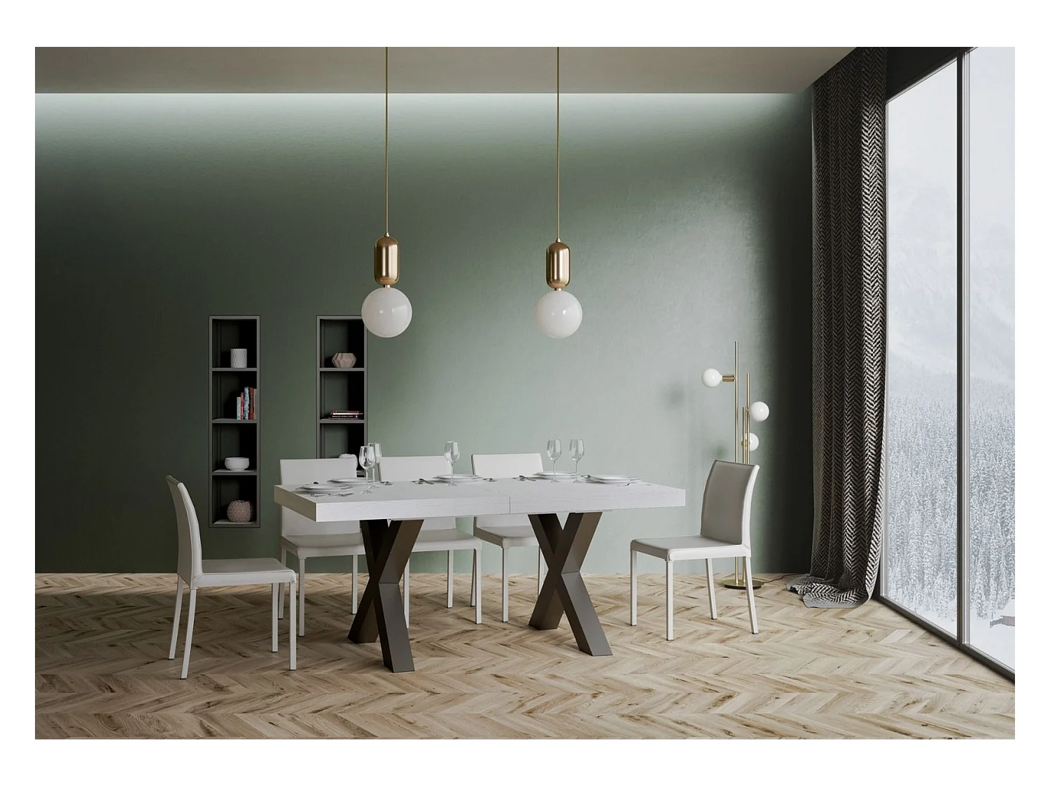 Mesa de jantar extensível 90x180/284 cm Traffic Cinza Branca quadro Antracite