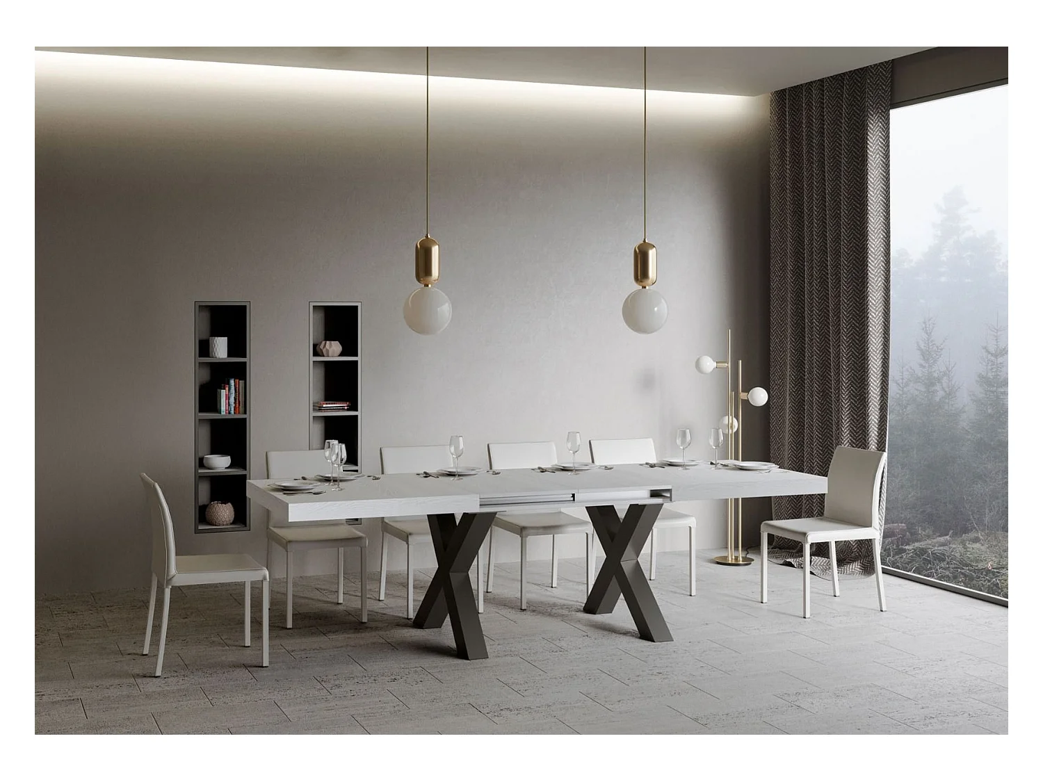 Mesa de jantar extensível 90x180/284 cm Traffic Cinza Branca quadro Antracite