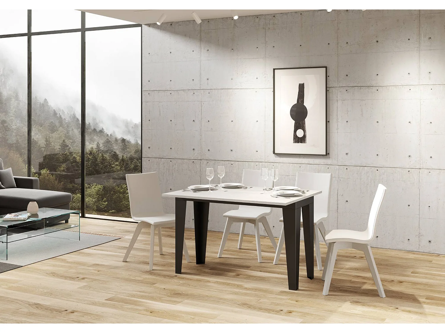 Table extensible portefeuille 120x45/90 cm Flame Double frêne blanc cadre anthracite
