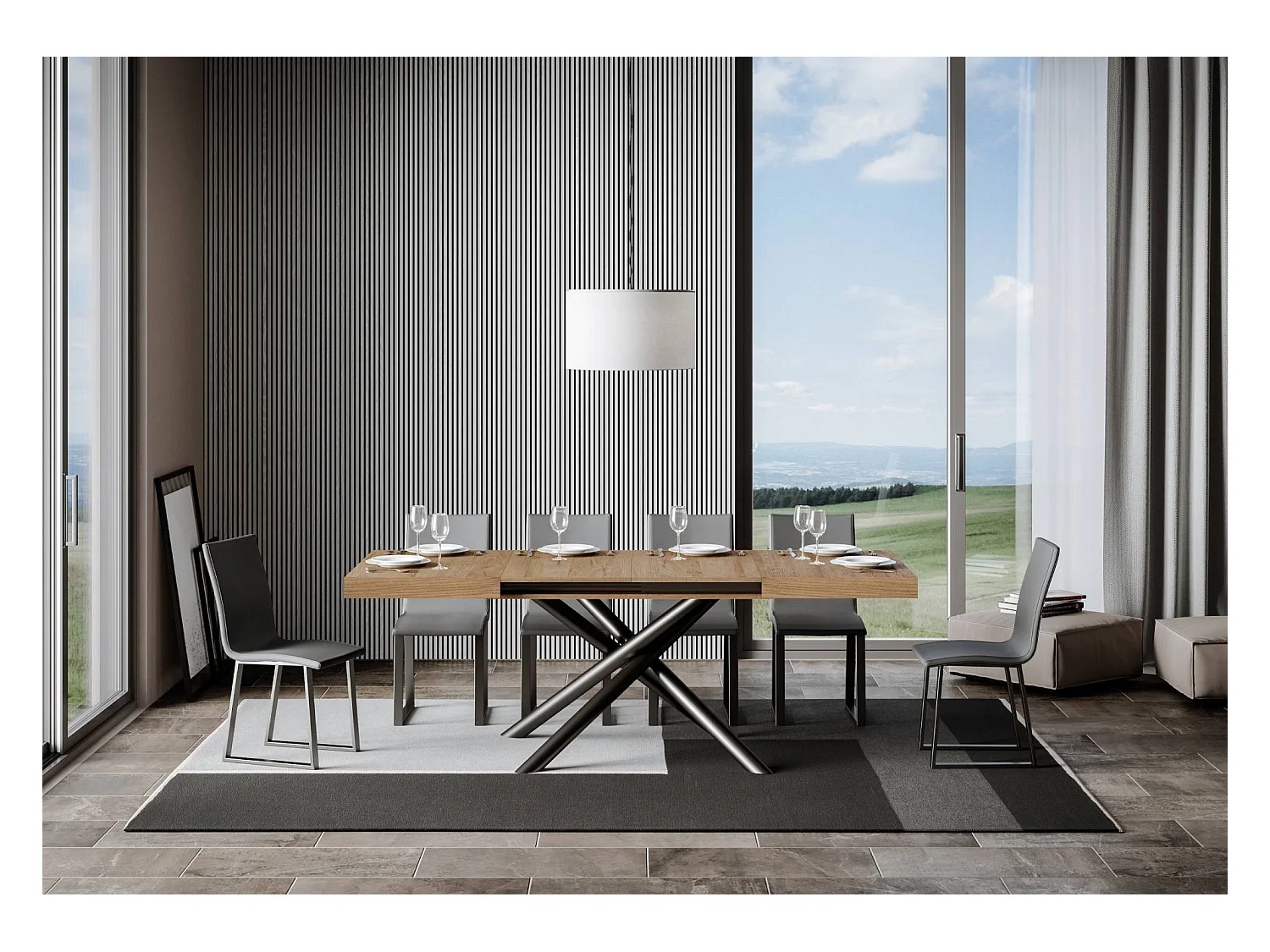 Table extensible 90x130/234 cm Famas Chêne Nature cadre Anthracite