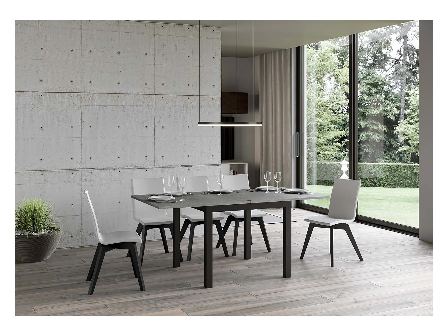 Table extensible portefeuille 90x90/180 cm Everyday Libra Gris Béton cadre Anthracite