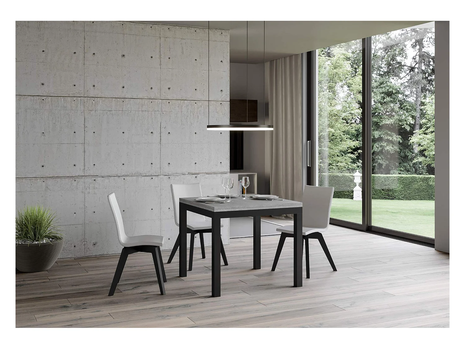 Table extensible portefeuille 90x90/180 cm Everyday Libra Gris Béton cadre Anthracite