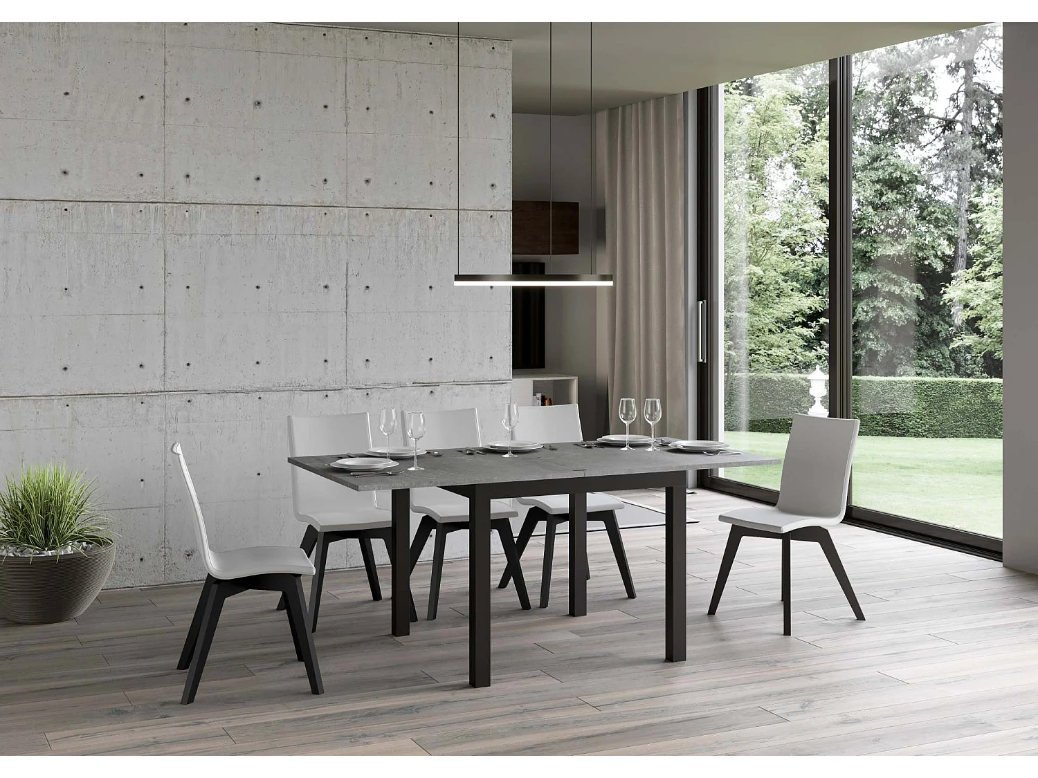 Table extensible portefeuille 90x90/180 cm Everyday Libra Gris Béton cadre Anthracite