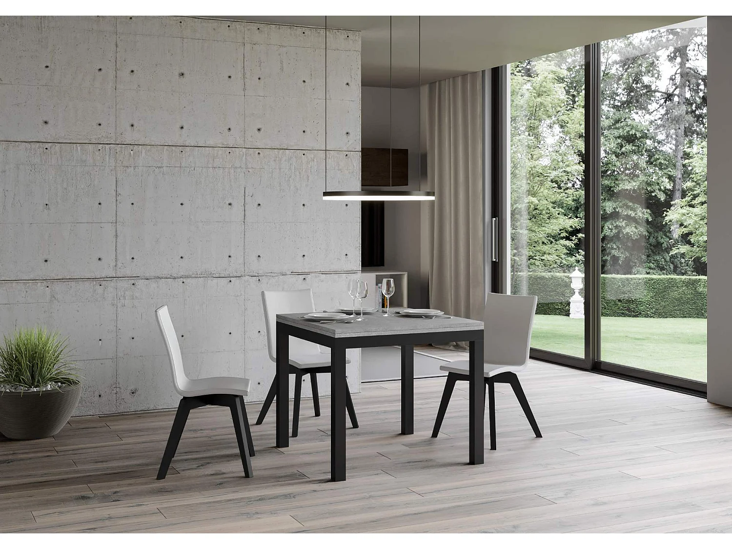 Table extensible portefeuille 90x90/180 cm Everyday Libra Gris Béton cadre Anthracite