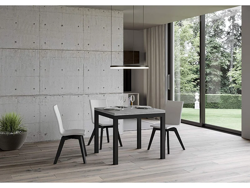 Table extensible portefeuille 90x90/180 cm Everyday Libra Gris Béton cadre Anthracite