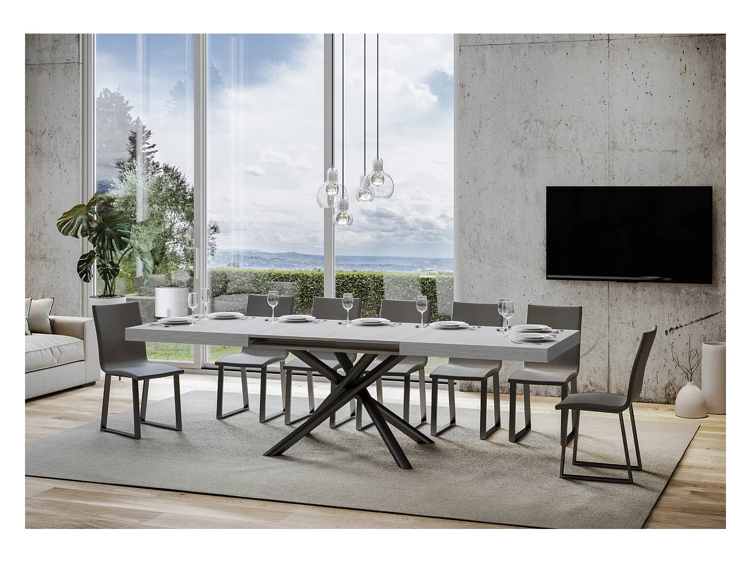 Table extensible 90x160/264 cm Famas Frêne Blanc cadre Anthracite