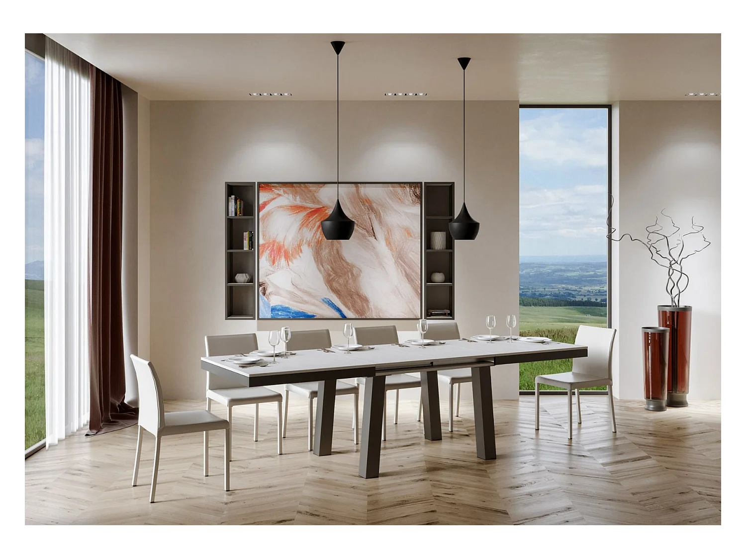 Uitschuifbare tafel 90x180/284 cm Bridge Evolution eiken wit frame antraciet