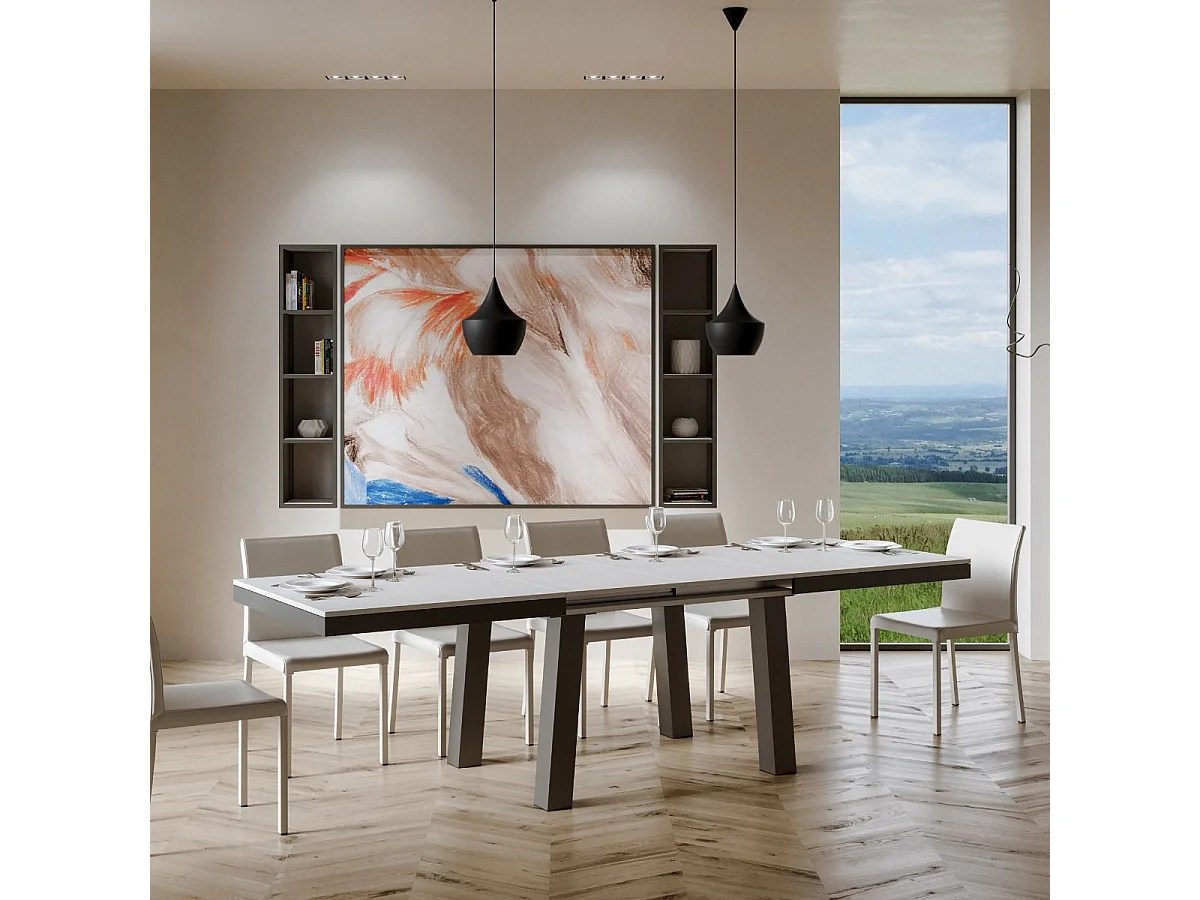 Table extensible 90x180/284 cm Bridge Evolution Frêne Blanc cadre Anthracite