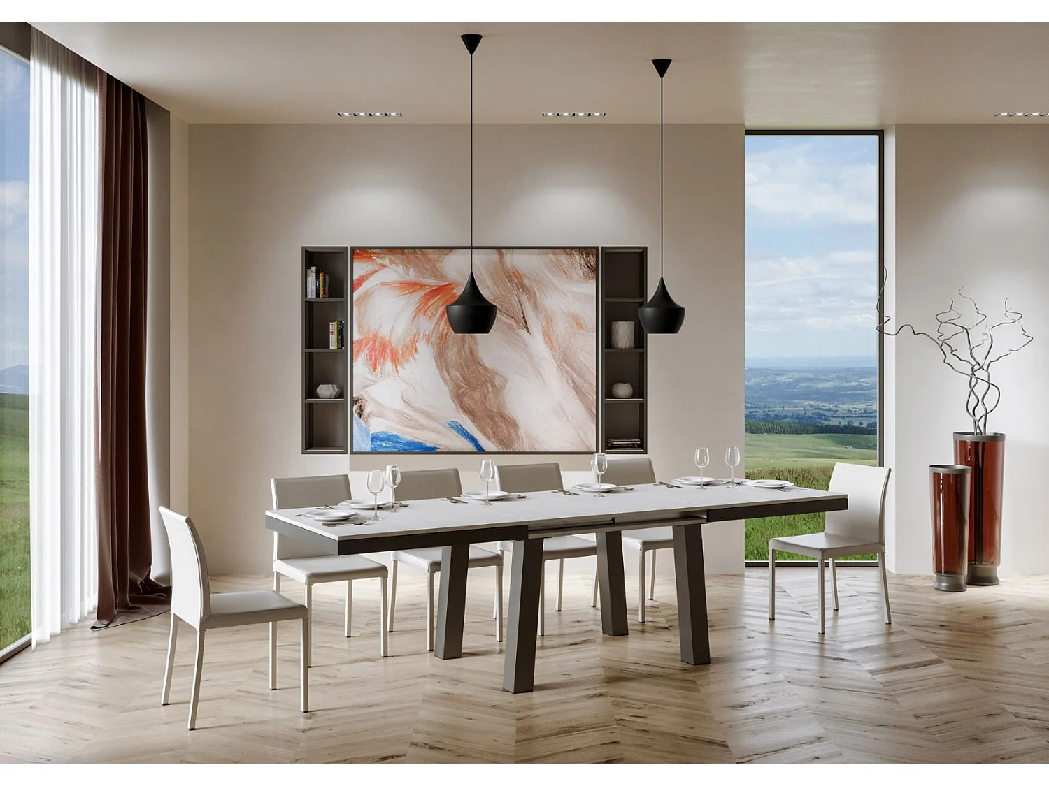 Table extensible 90x180/284 cm Bridge Evolution Frêne Blanc cadre Anthracite