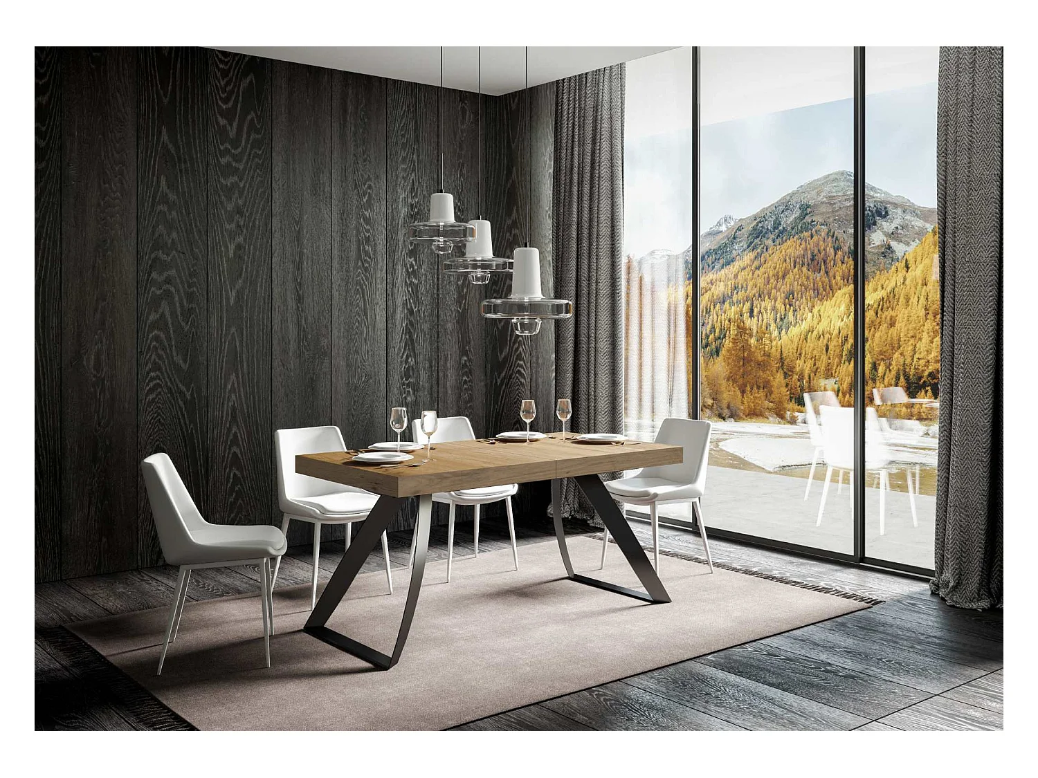 Mesa de jantar extensível 90x180/284 cm Proxy Carvalho Natural quadro Antracite