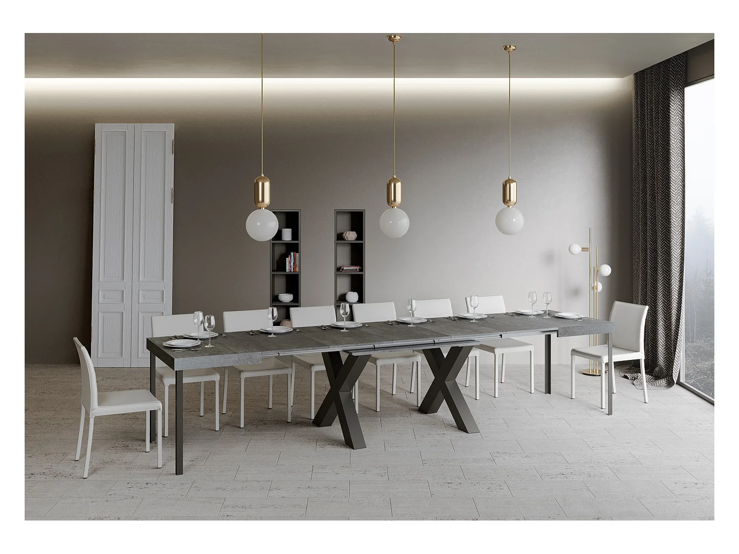 Mesa de jantar extensível 90x160/420 cm Traffic Cimento quadro Antracite