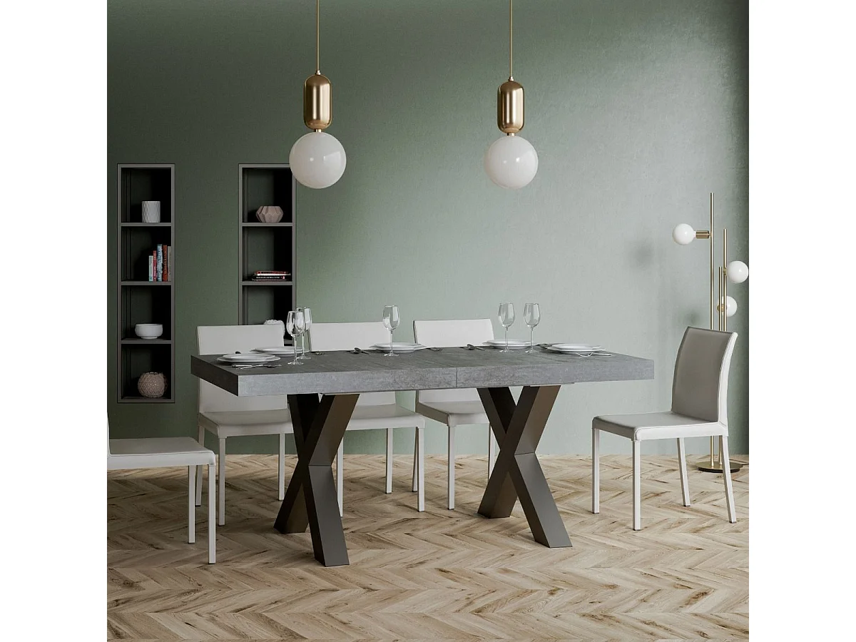 Table extensible 90x160/420 cm Traffic Gris Béton cadre Anthracite
