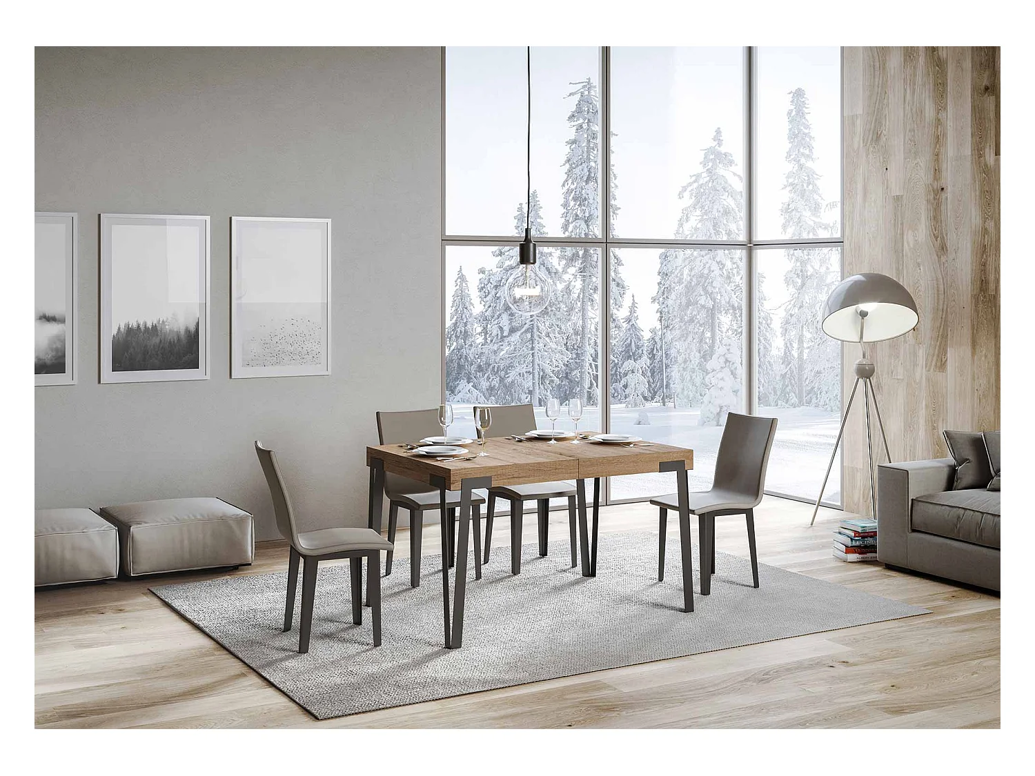 Table extensible 90x130/234 cm Rio Chêne Nature cadre Anthracite