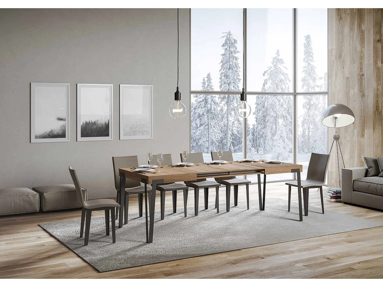 Table extensible 90x130/234 cm Rio Chêne Nature cadre Anthracite