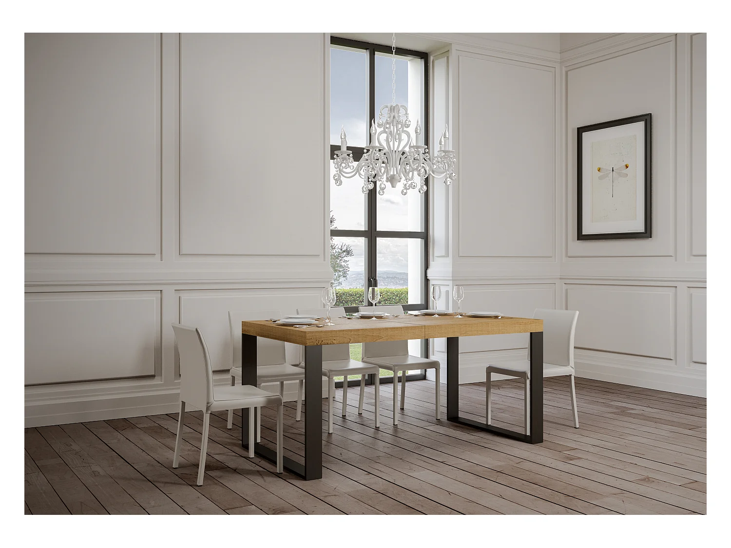 Ausziehbarer Tisch 90x180/440 cm Gestell Tecno Premium Eiche Natur Anthrazit