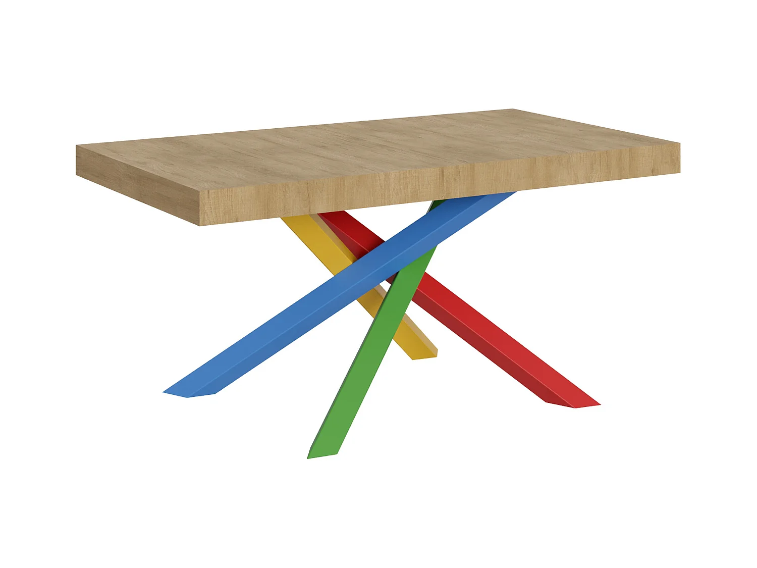 Designer uitschuifbare tafel met veelkleurige in elkaar verweven poten Artemis-Kleur Natuurlijk-Uitschuifbare breedte