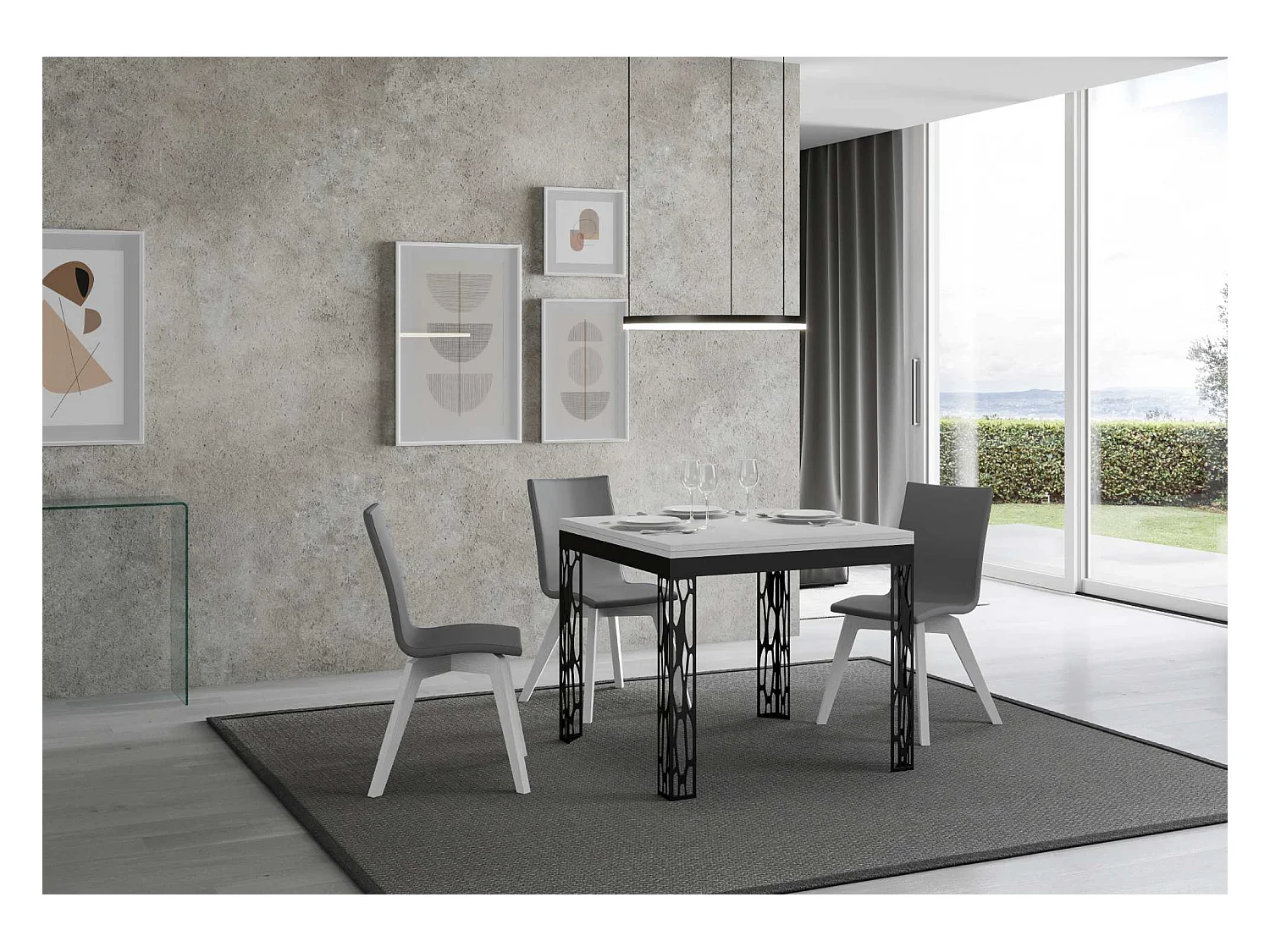 Mesa tipo libro 90x90/180 cm Ghibli Libra Fresno Blanco estructura Antracita