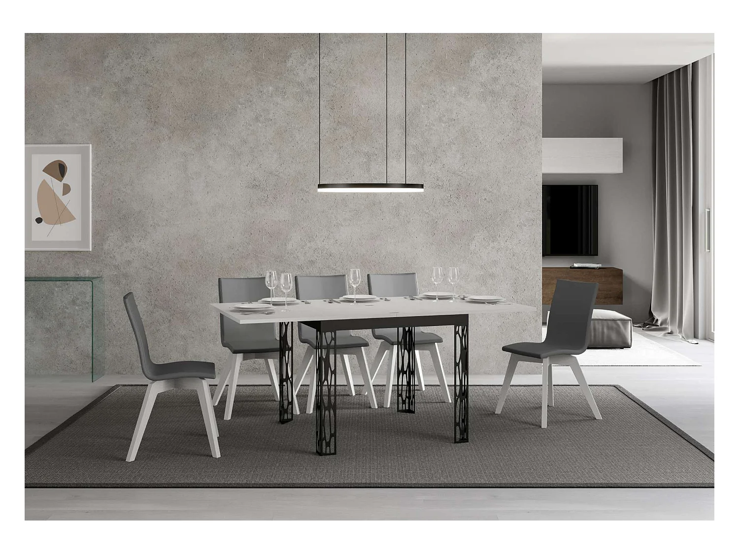 Mesa tipo libro 90x90/180 cm Ghibli Libra Fresno Blanco estructura Antracita