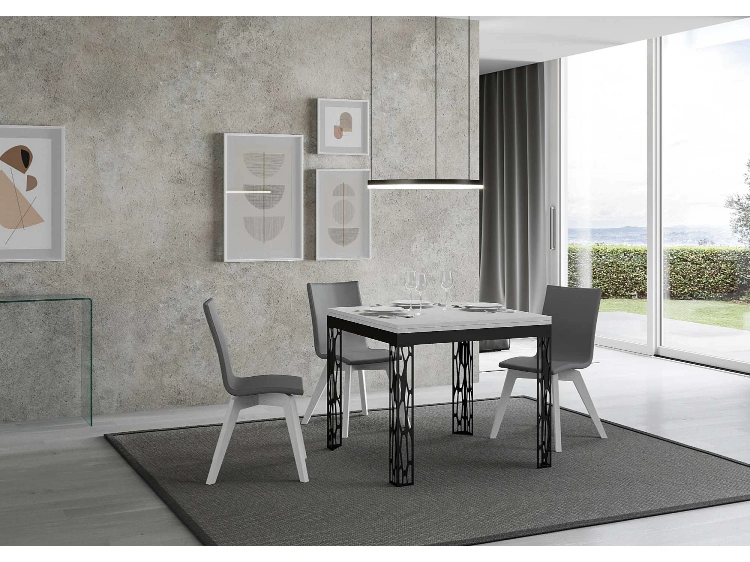 Table extensible portefeuille 90x90/180 cm Ghibli Libra Frêne Blanc cadre Anthracite