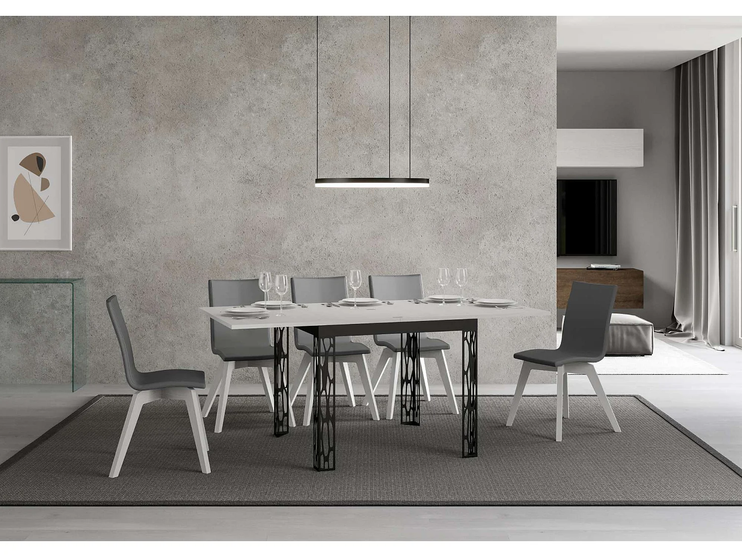 Uitklapbare tafel 90x90/180 cm Ghibli Libra eiken wit frame antraciet