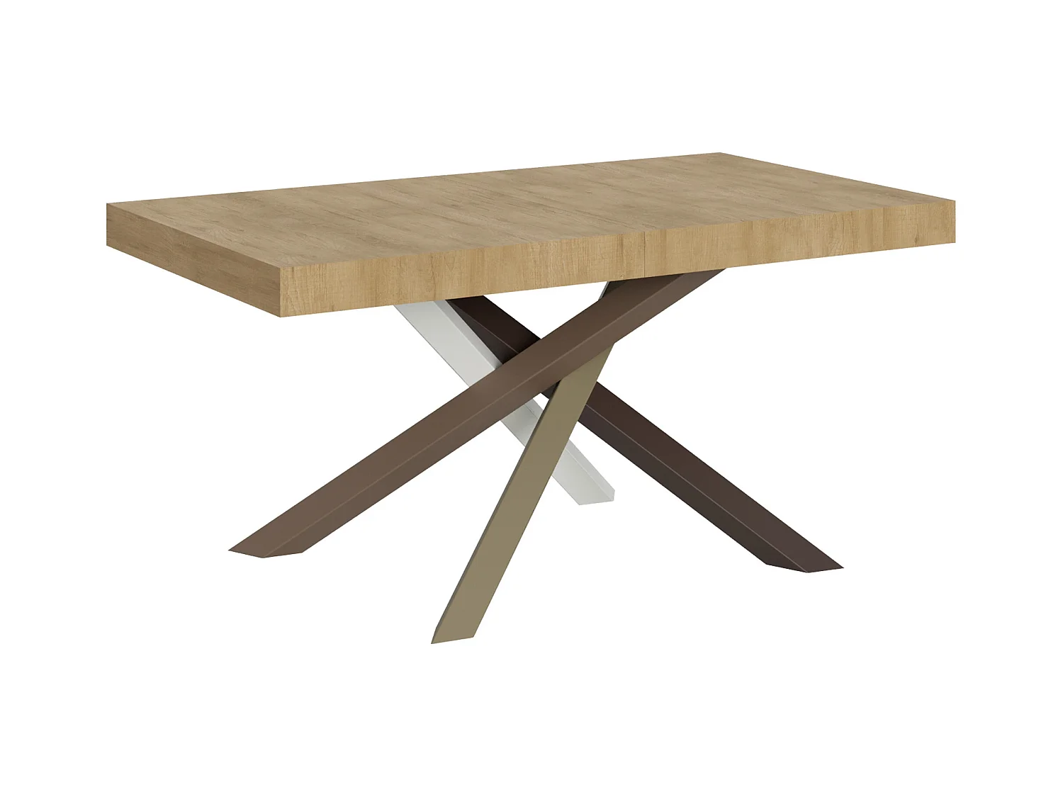 Uitschuifbare tafel voor 6 tot 12 personen naturel eiken en verweven poten 4 kleuren L 160 tot 264 cm Artemis