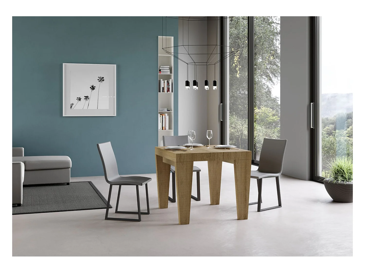 Vierkante tafel van naturel hout 90/90 cm uitschuifbaar voor 10 personen 90 tot 246 cm Kristo