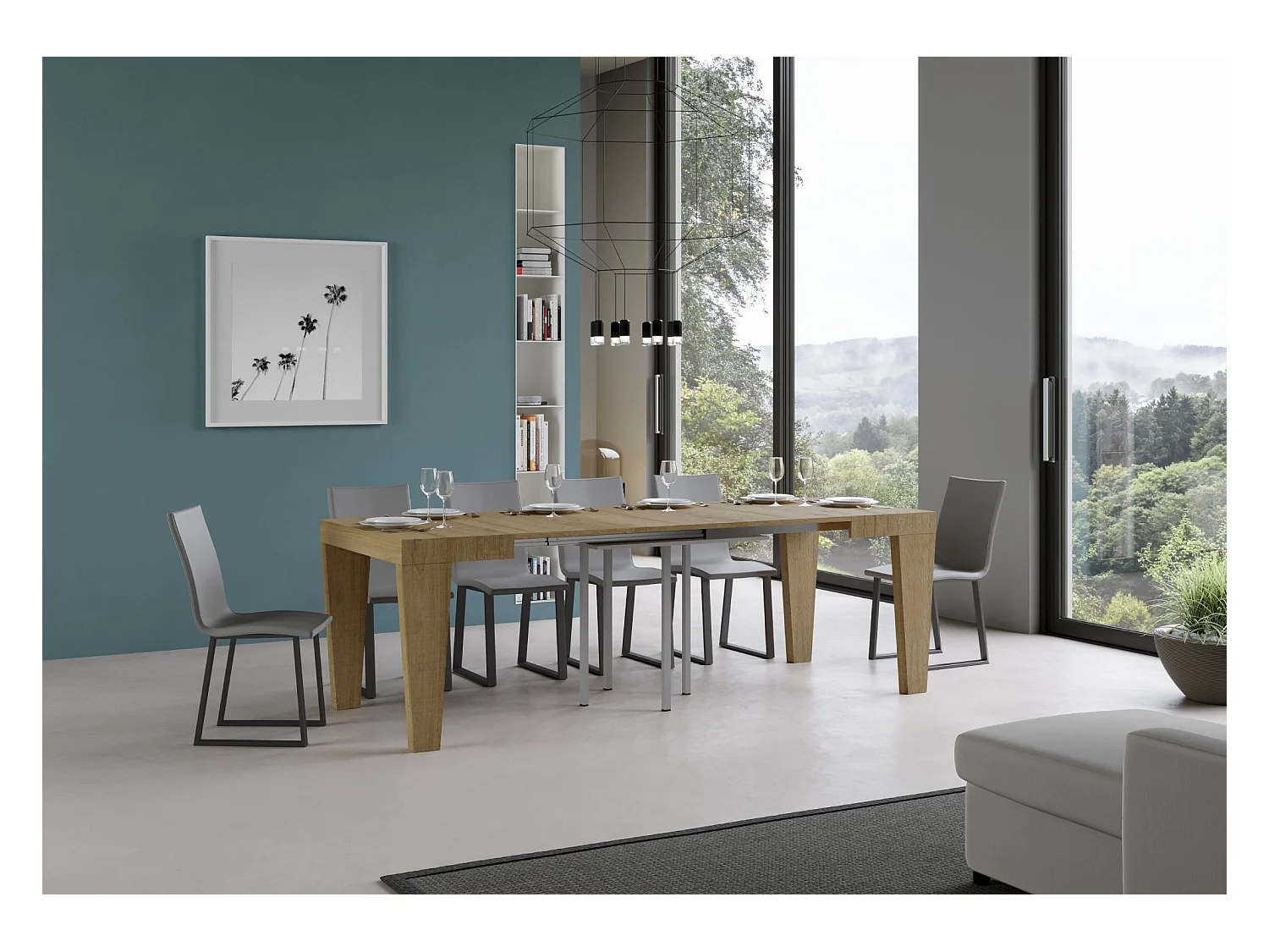 Vierkante tafel van naturel hout 90/90 cm uitschuifbaar voor 10 personen 90 tot 246 cm Kristo