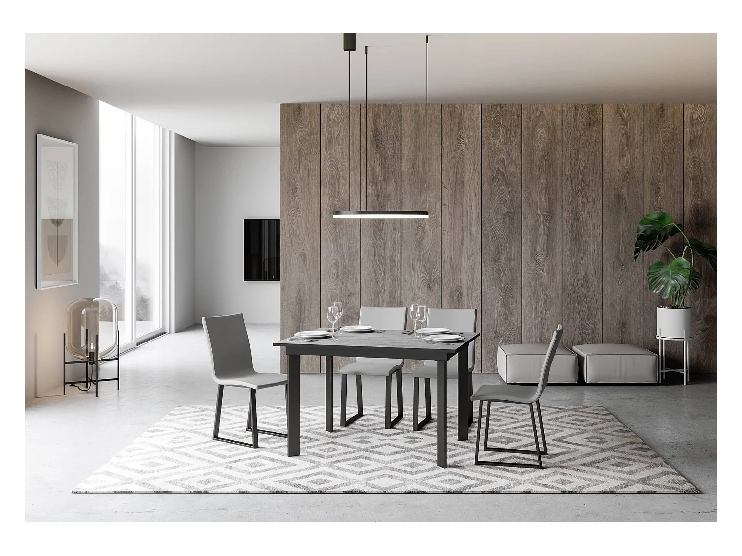 Mesa extensible 90x120/180 cm Cumar Cemento estructura Antracita