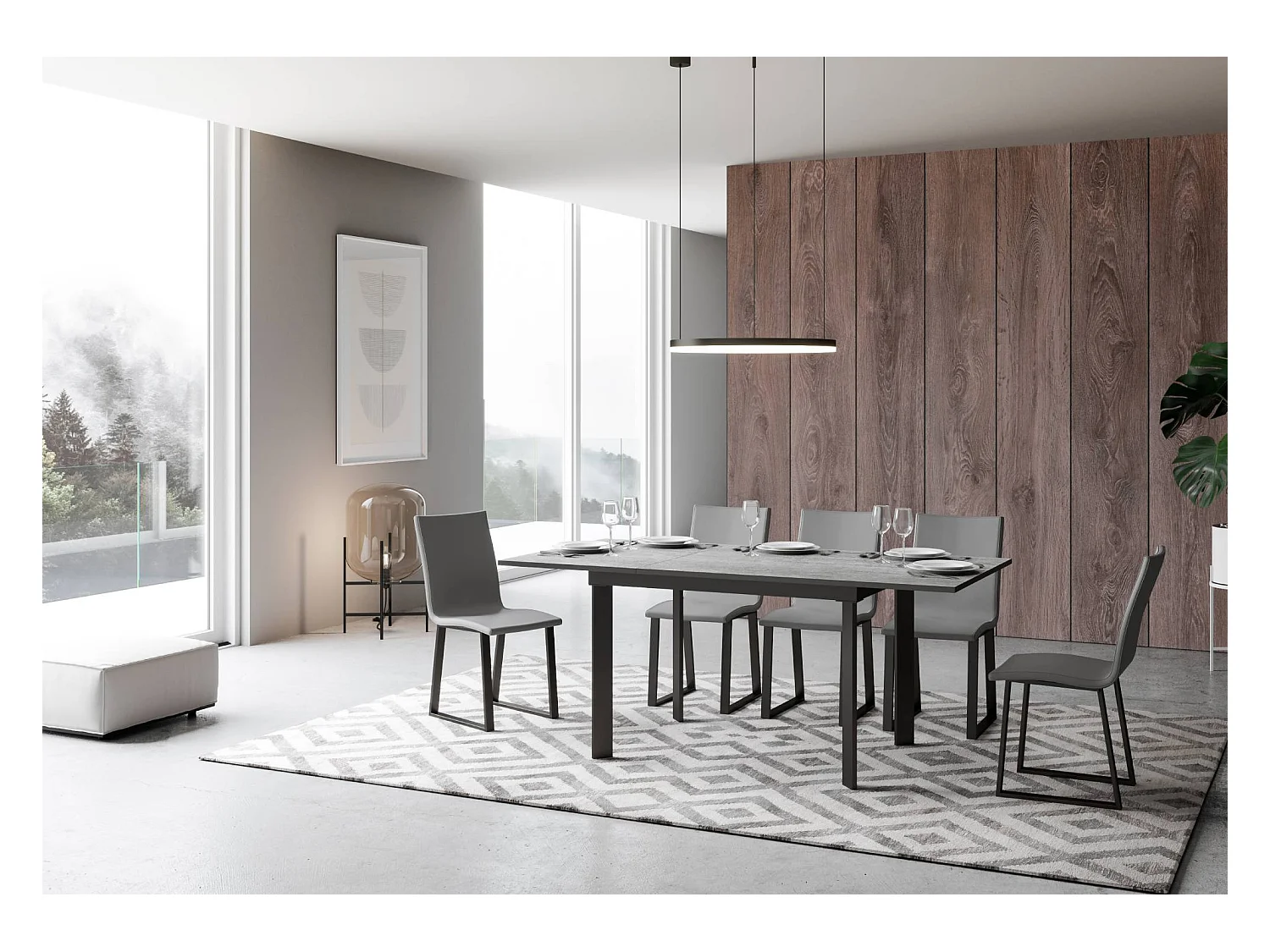 Mesa extensible 90x120/180 cm Cumar Cemento estructura Antracita