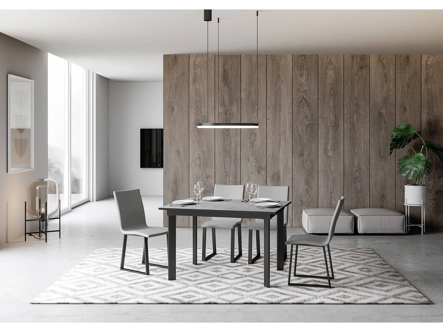 Uitschuifbare tafel 90x120/180 cm Cumar cement frame antraciet